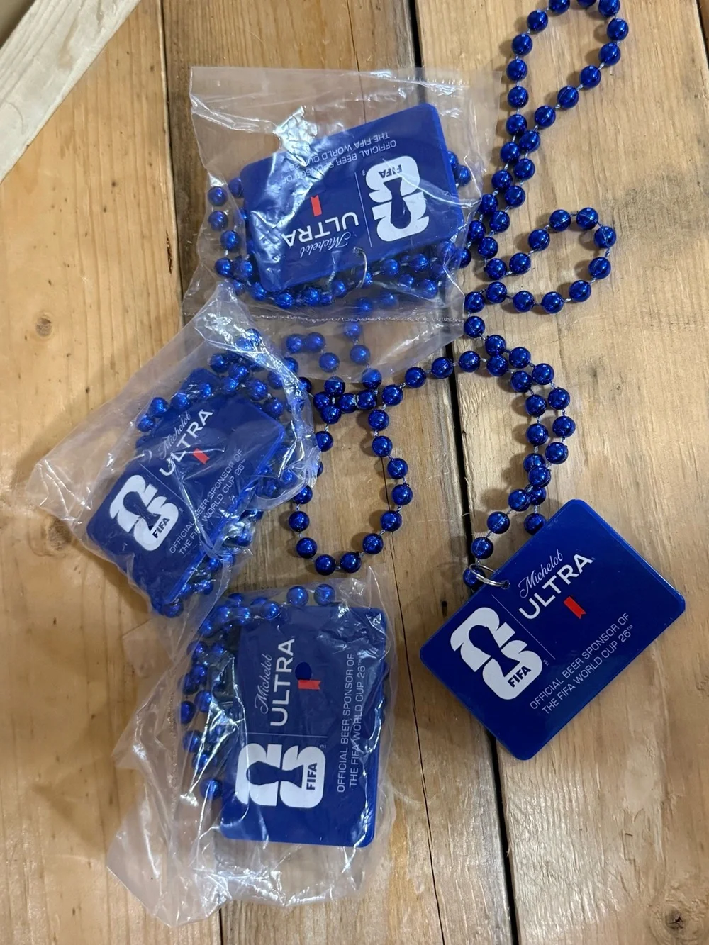Michelob Ultra FIFA Promo Blue Beaded Necklaces - Set of 4